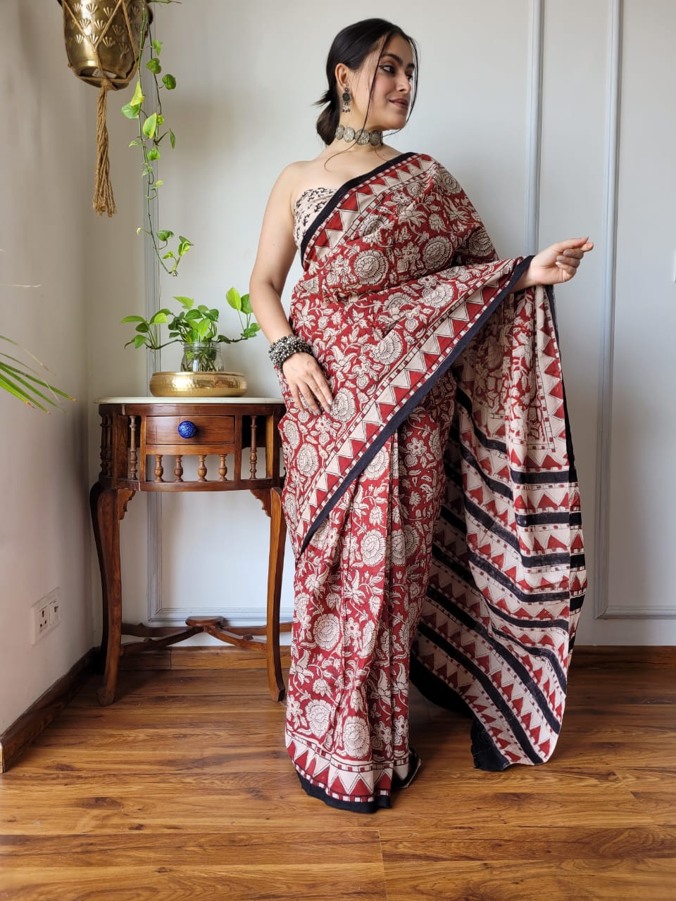 Hand Block Printed Pure cotton saree with Blouse Piece