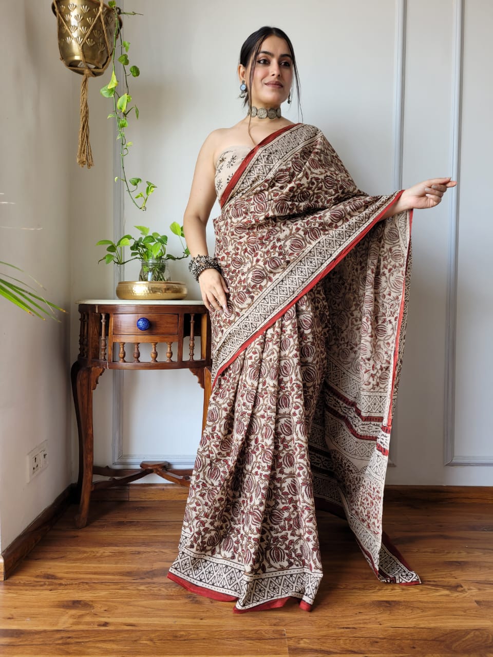 Hand Block Printed Pure cotton saree with Blouse Piece