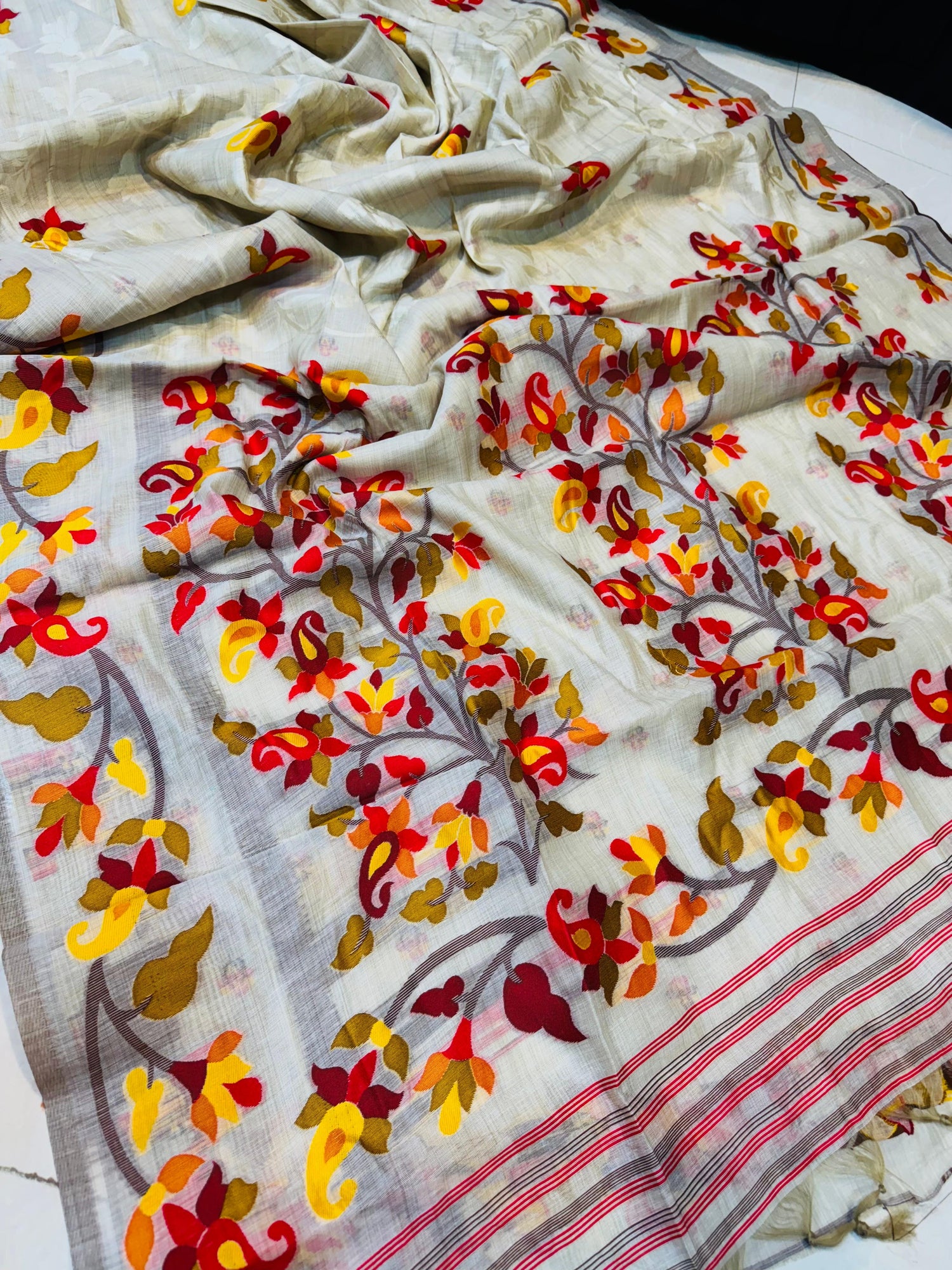 New Exclusive Tassar Jamdani Saree with Blouse Piece | Premium Soft Fabric | All Over Self Work Designer Saree | Elegant Traditional & Party Wear Saree for Women