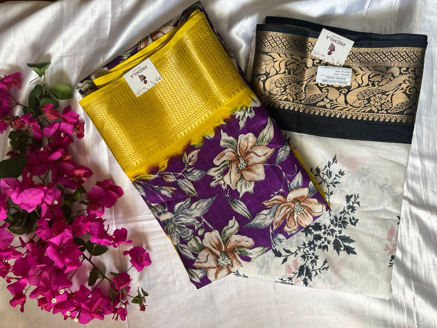 BUY 1 GET 1 FREE OFFER DOLA MIX FANCY SAREE_PURPLE & WHITE