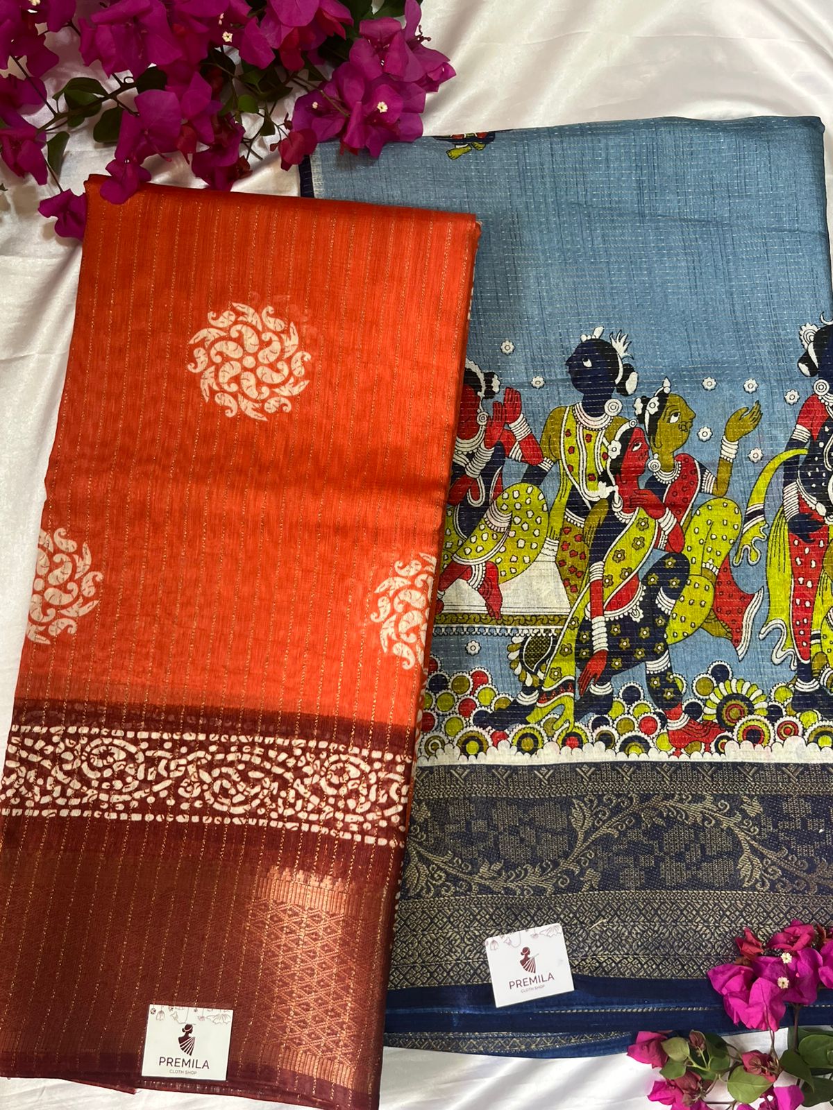 BUY 1 GET 1 FREE -  DOLA SILK FANCY SAREES-ORANGEWITH GREY