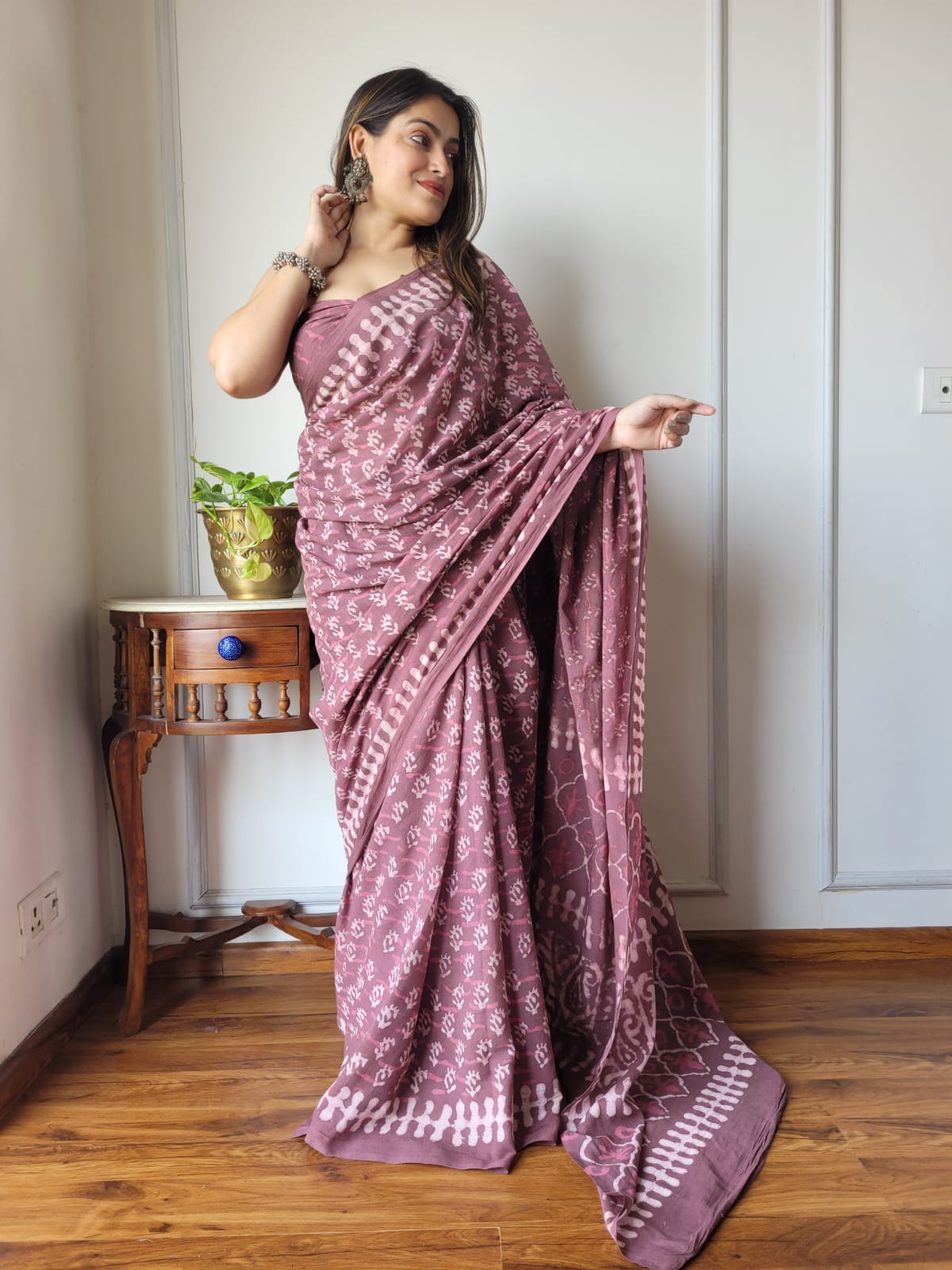 Hand Block Printed Pure cotton saree with Blouse Piece
