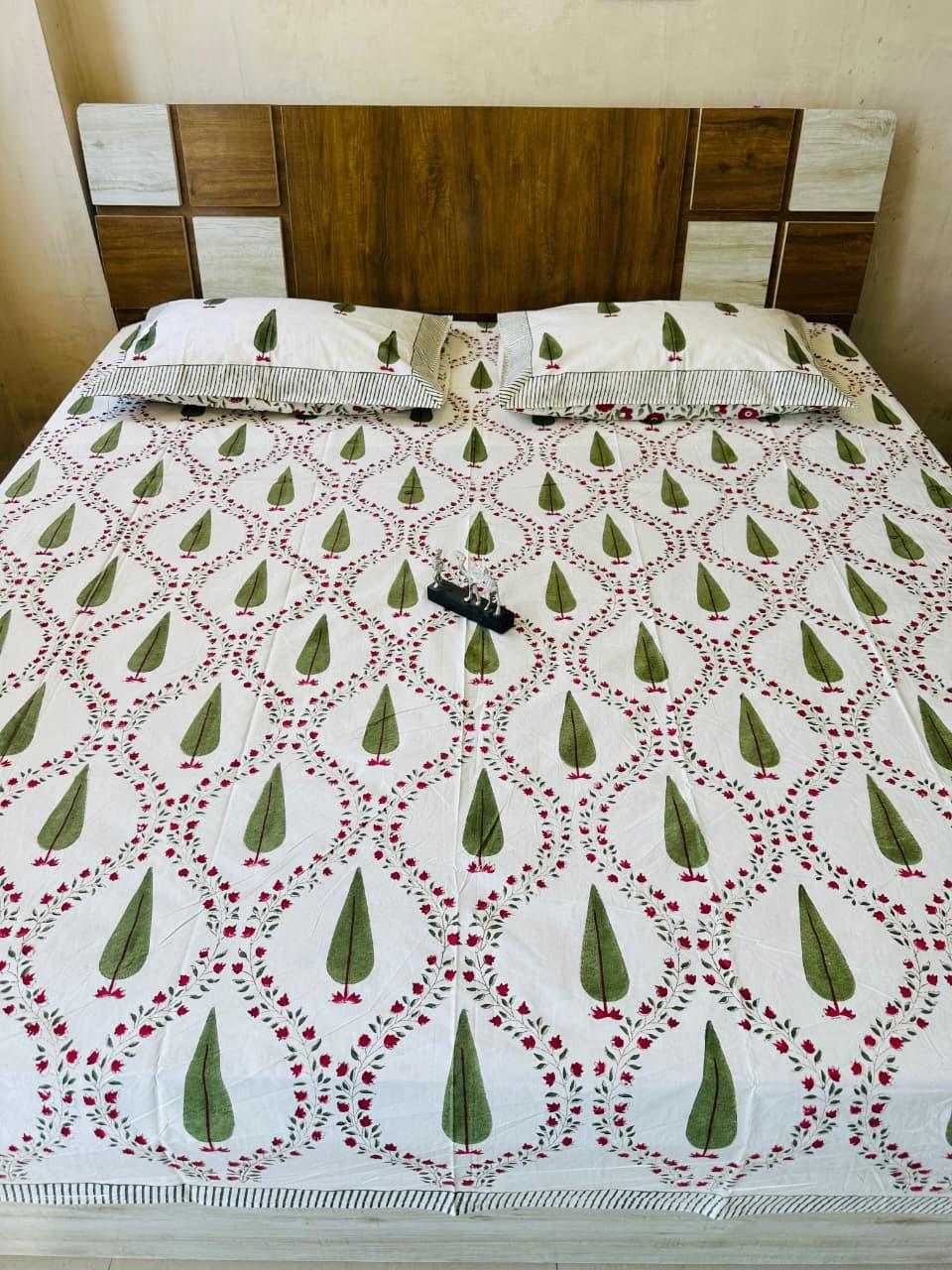 Handblock Premium Fine Count 8ft by 9ft Bedsheets with 2 Pillow Covers (4th set of Designs)