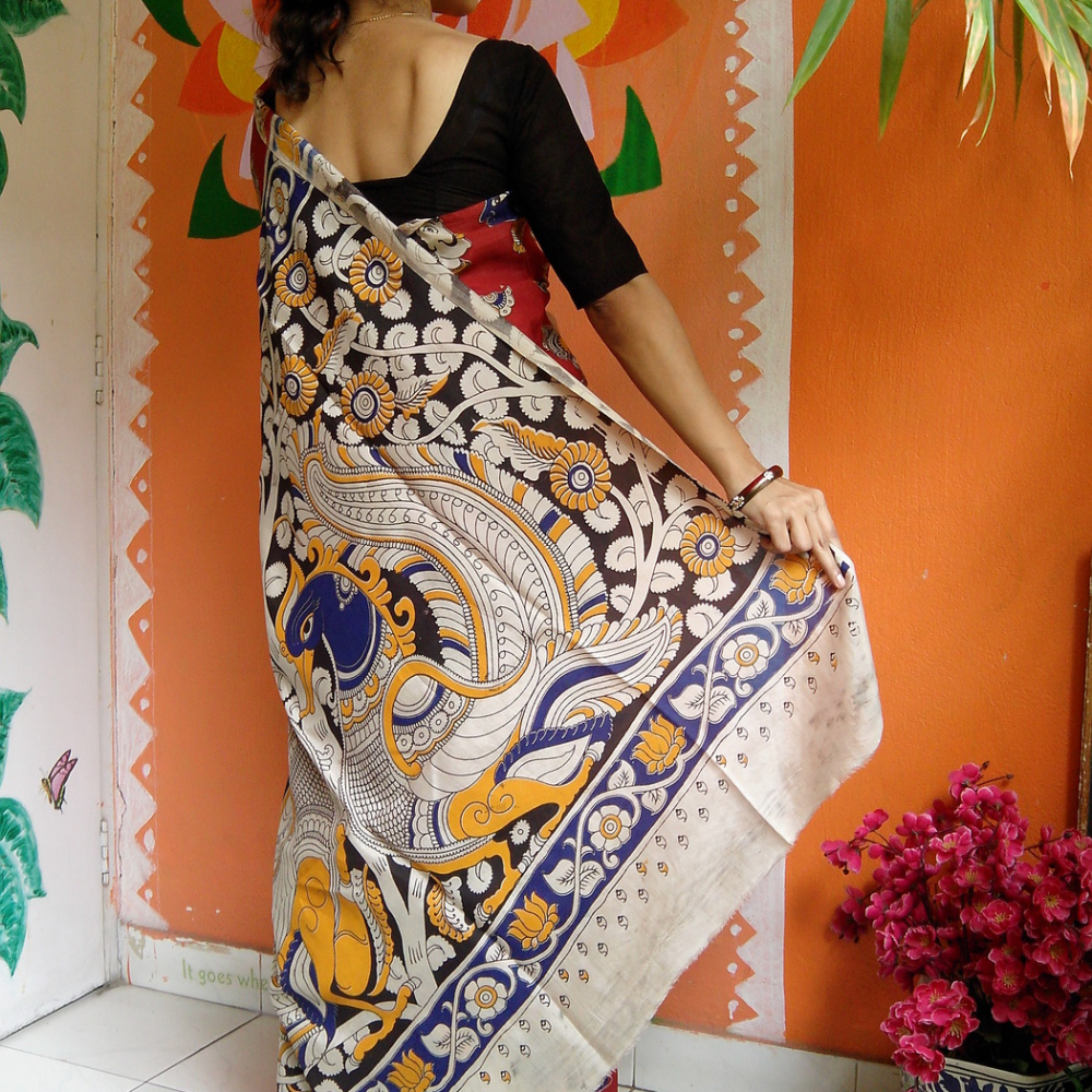 MUDRA - Traditionally Handblock printed Kalamkarri  Silk Masterpiece Saree