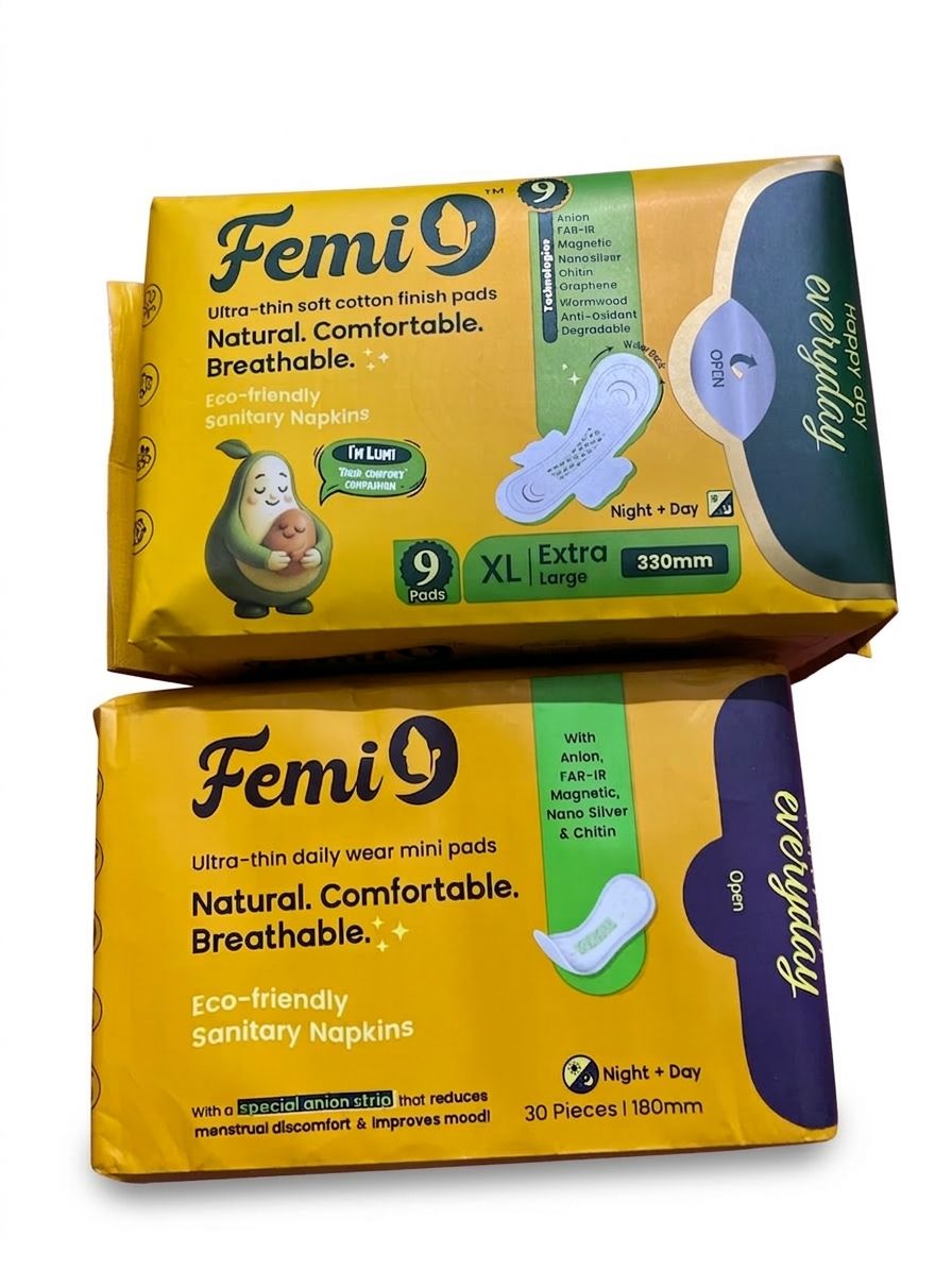 Femi9- Mini Pads Combo pantyliners  (180mm)- -30 Pieces  -1 & XL  and XL (330mm) -9 Pieces Pack-1