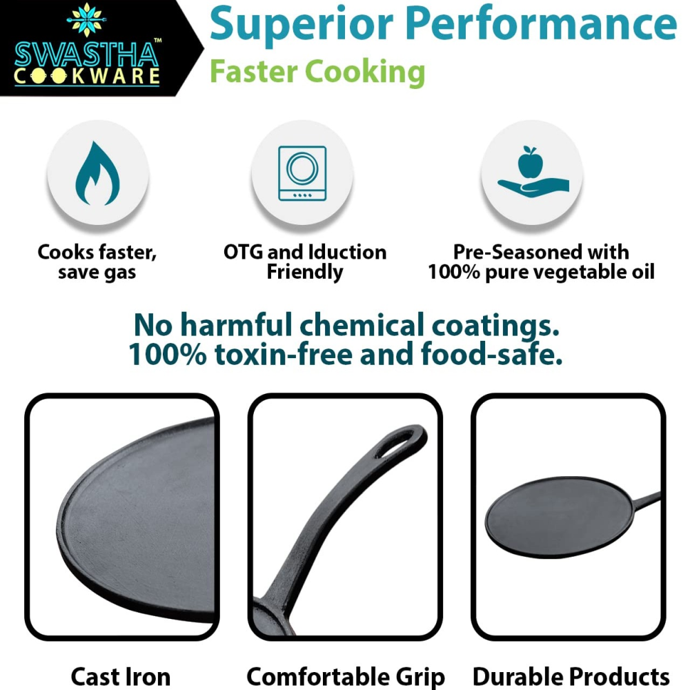Swastha Cookware Cast Iron 10" Dosa tawa