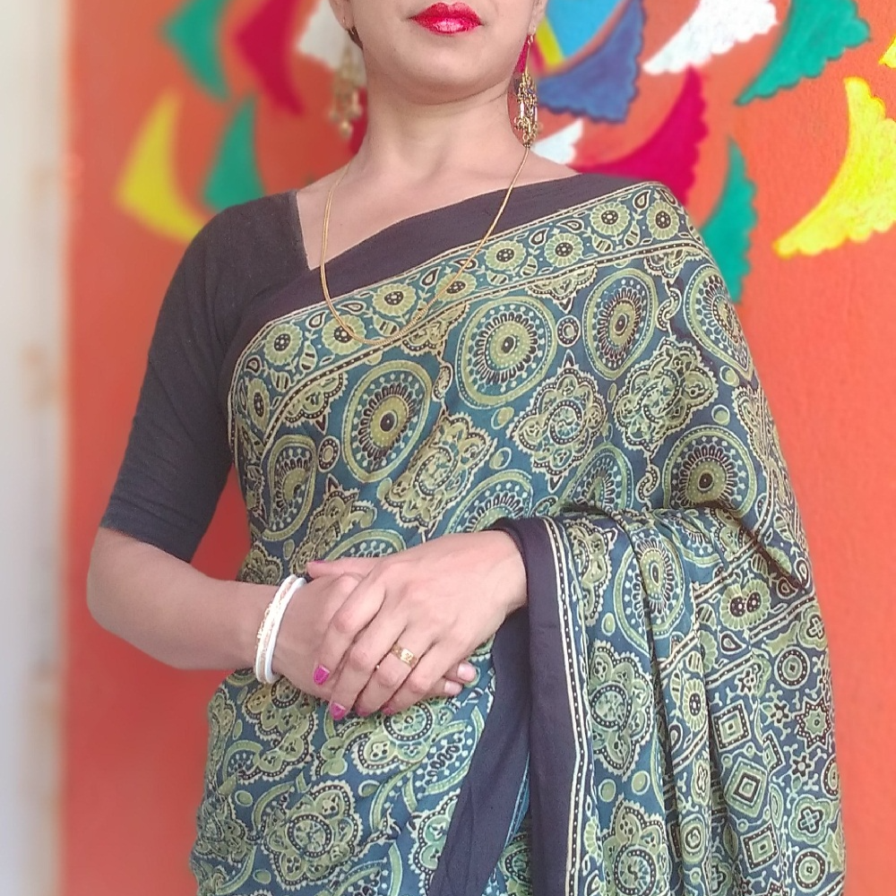 Pure Modal Silk Ajrakh Hand Block Printed Magical...Signature Work. Saree1
