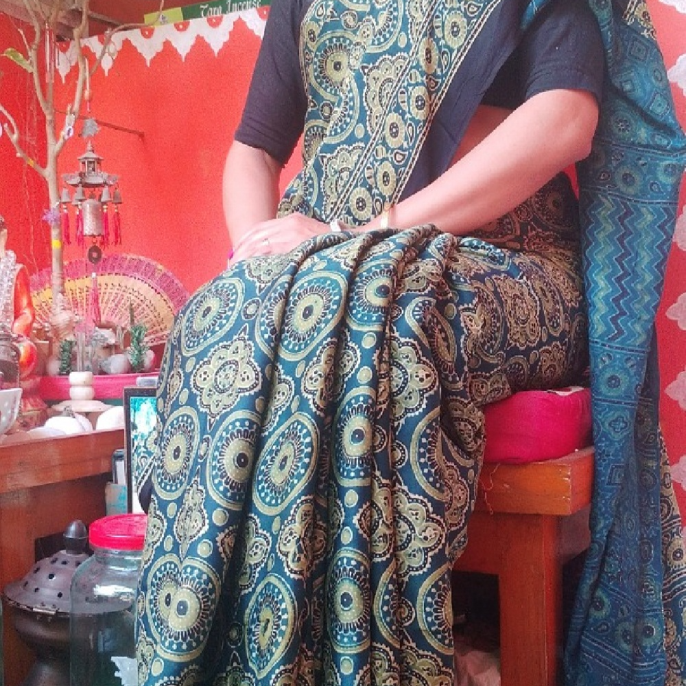 Pure Modal Silk Ajrakh Hand Block Printed Magical...Signature Work. Saree1