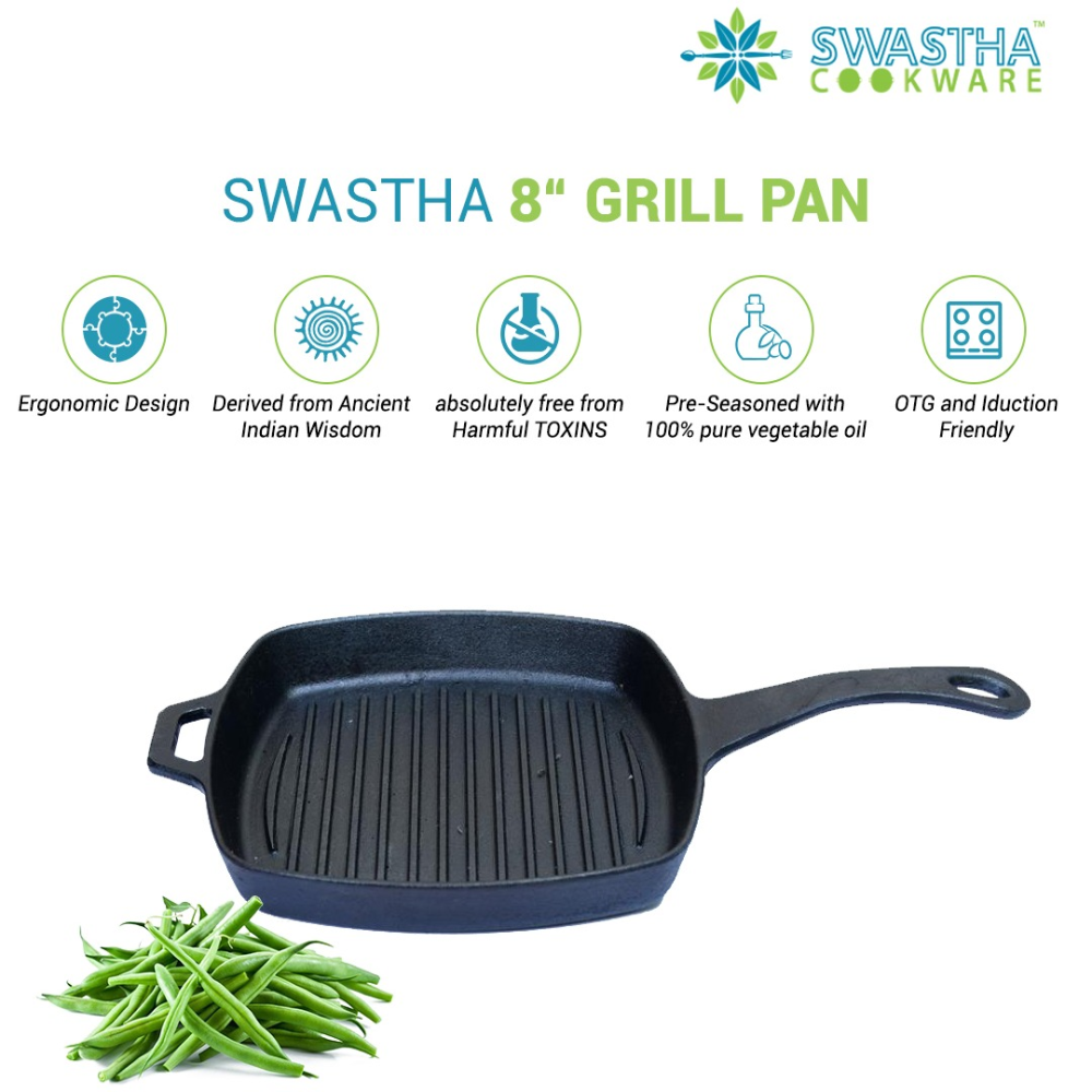 Swastha Cookware Cast Iron 8 inch Grill Tawa /pan