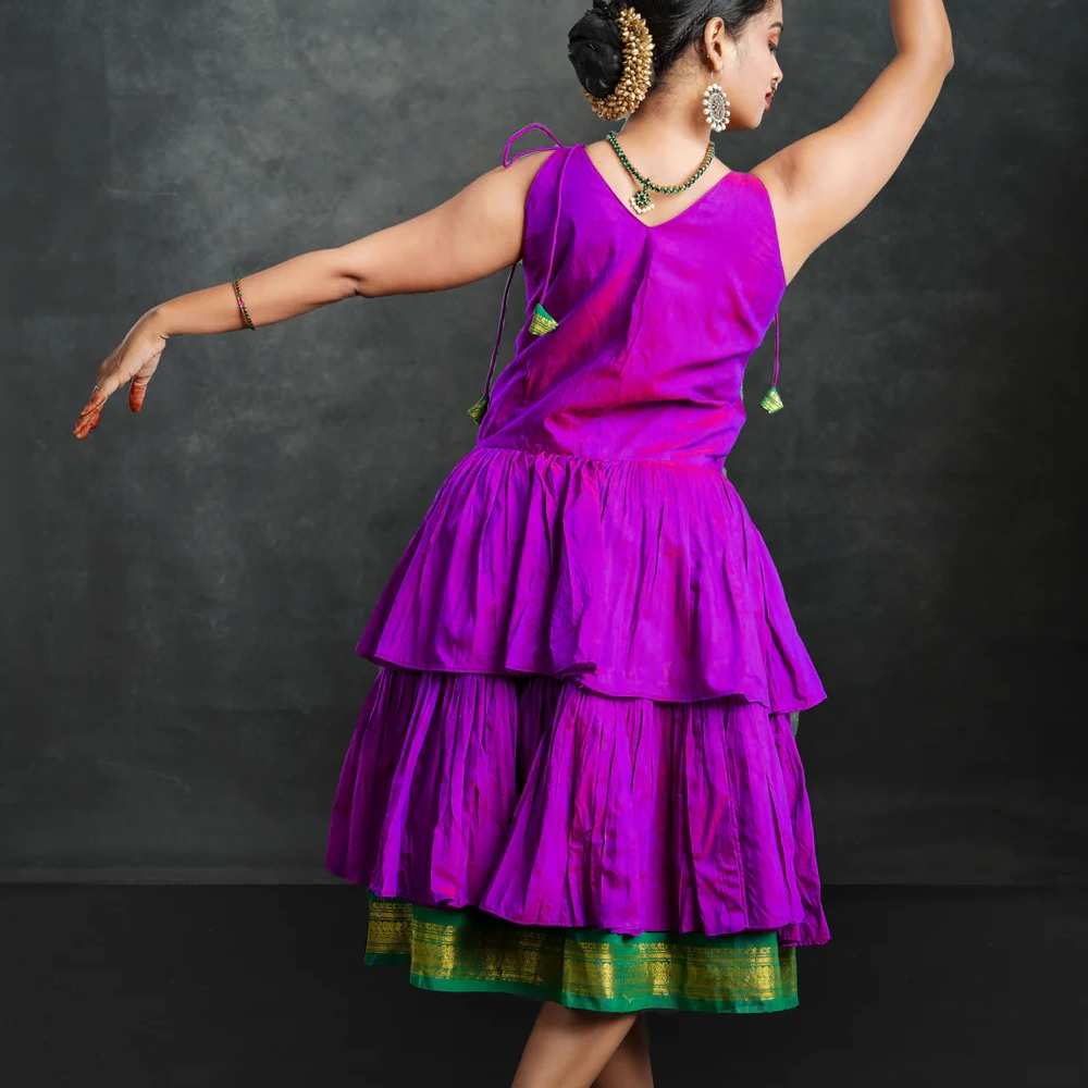 Little Miss Sunshine-Frock-Dress in purple with green zari Ages 1-6